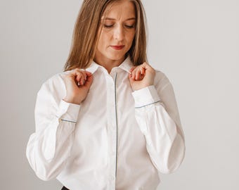 Elegante, formelle weiße Bluse mit Kragen für Damen