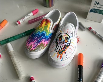 ByBo Custom Painted Vans - Rainbow / Skull