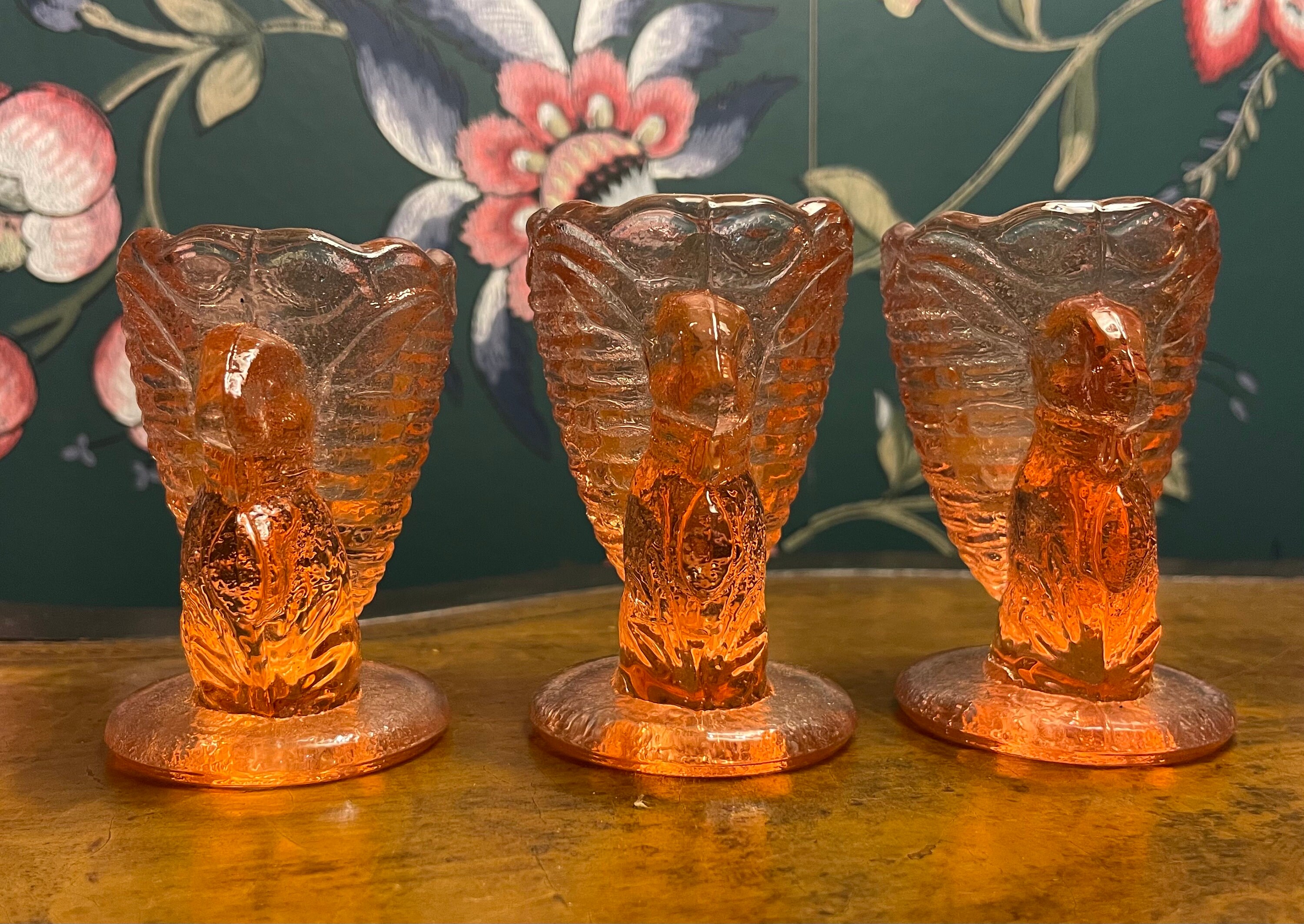 3 Vintage Pink Glass Rabbit Egg Cup Toothpick Holder Etsy