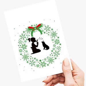 Sofort Download Weihnachtskarte | Hundeliebhaber | Hund und Mädchen | Urlaubskarte | Größe 5x7 Druckbare Karte | Digitale Karte