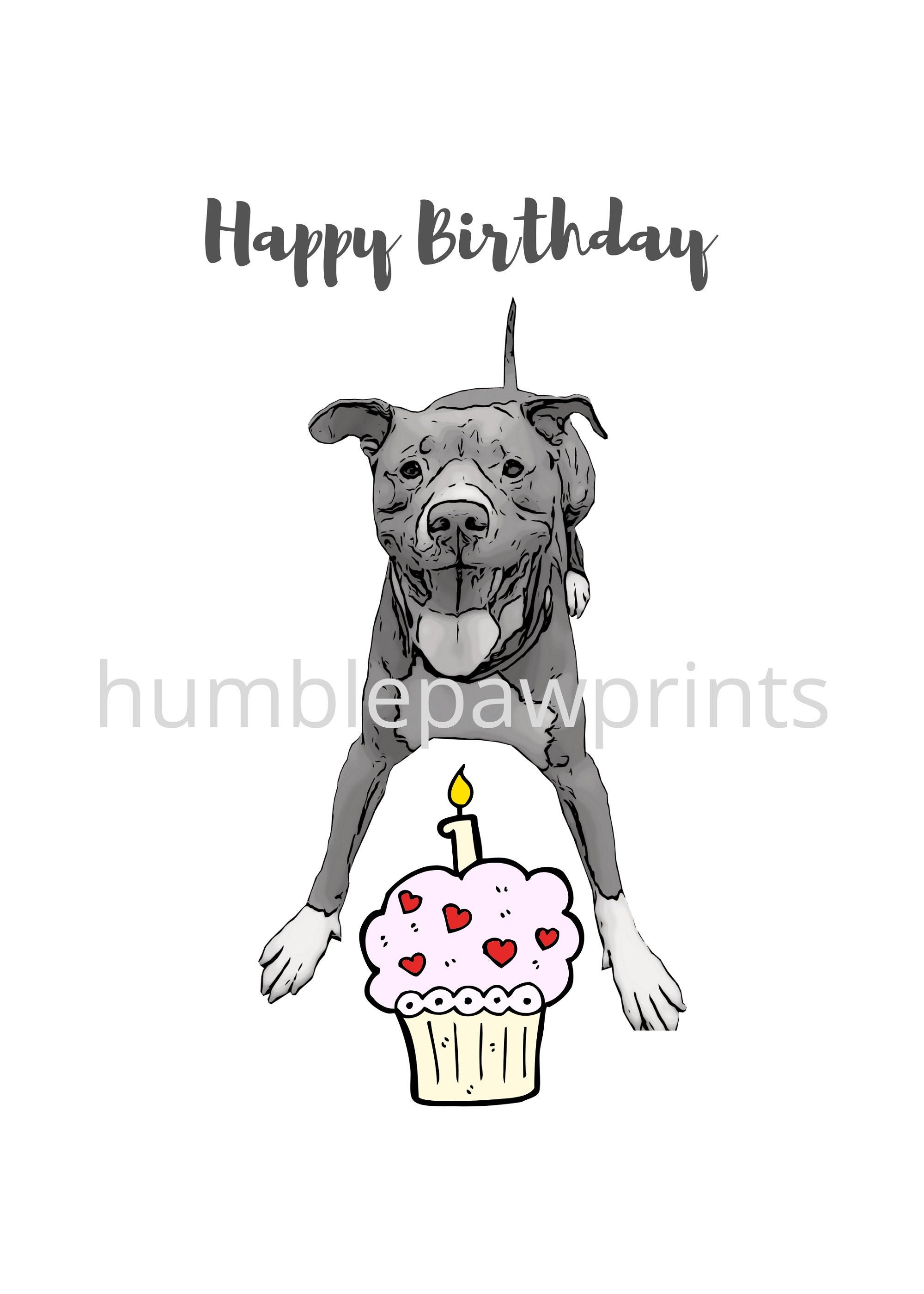 Instant Download Digital File | Pitbull Birthday Card | Dog Birthday ...