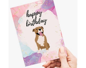 Instant Download Digital Card | Birthday Card | Pitbull Card | Dog Artwork | Pet Lover Birthday Card | Paint Splash | Pink Card |