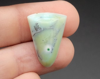 May include: A green and white cabochon with dendritic patterns and a green spot in the center.