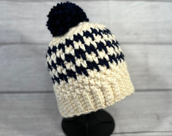 Cream and navy blue beanie