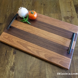 WOOD SERVING TRAY, Wood Ottoman Tray, wooden serving tray with handles, wooden cutting board, unique serving tray