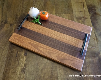 WOOD SERVING TRAY, Wood Ottoman Tray, wooden serving tray with handles, wooden cutting board, unique serving tray
