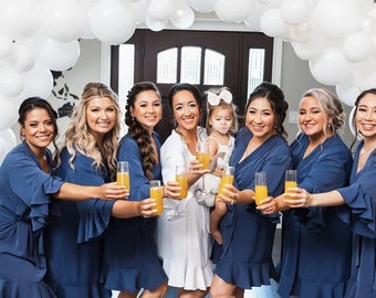 Ruffled Hem Robes for Bridal Party. Wedding Wear. Maid of Honour, Bride, Bridesmaid,NEXT DAY DISPATCH Personalisation available Navy & White