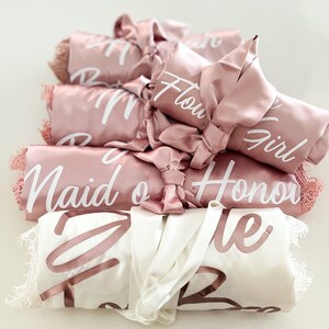 Personalised Lace Trim Robes for Bride or Bridesmaid. Wedding Bridal Party Wear. Maid of Honour, NEXT DAY DISPATCH Blush Pink, White image 4