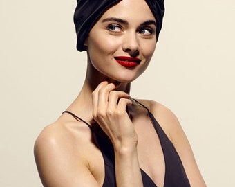 Pure Mulberry Silk Hair Turban - double lined - black - head wrap