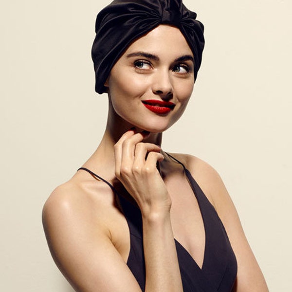 Pure Mulberry Silk Hair Turban - double lined - black - head wrap