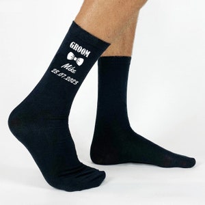 Groom Socks, Groomsman Socks, Best Man Socks, Personalised Socks, Customerise your wedding bridal socks, great gift idea With Bow and Date