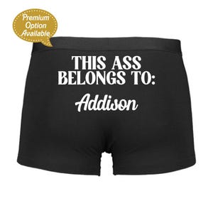 Slip da sposo, Questo sedere appartiene a: Nome, Intimo personalizzato per il giorno del matrimonio, Idee regalo, Anniversario, Addio al celibato