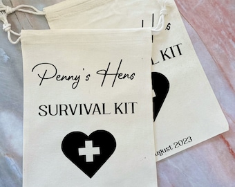 Survival Recovery Kit, Emergency Personalised Bridal, Wedding, Hens Kit Bags. Favour Bags, Parties, Girls Nights, Small or Large