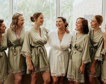 Bridal Party Robes for Bride or Bridesmaid. Wedding Party, Custom Printed. Maid of Honour, NEXT DAY DISPATCH  Sage Green or White