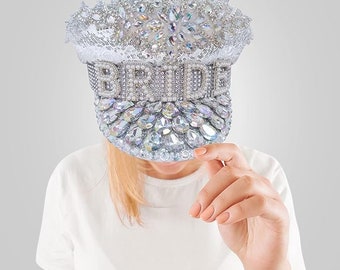 BRIDE Rhinestone, Pearl, Sequins Hat.  Perfect for hens, bachelorette Parties, Bridal Showers and more.