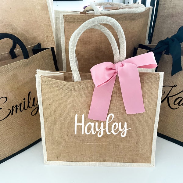 Personalised Large Jute Tote Bag! Bridesmaids, Maid of Honours, Bachelorette. Gifts, Printed. Bridesmaid Proposals. Grocery Shopping