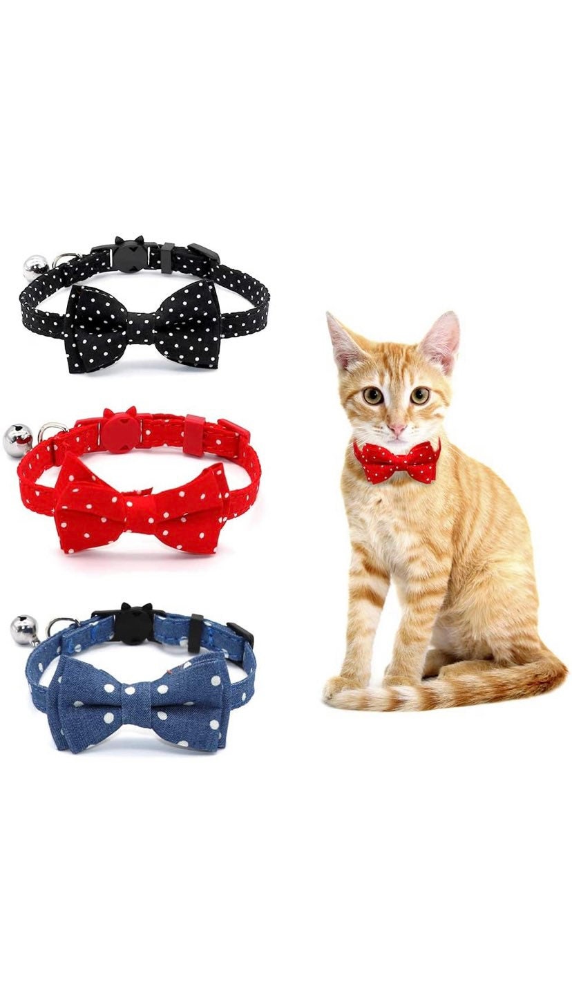 Cat Collar w/ Bell Black Red Blue Cute Bow Tie Posh Small Etsy