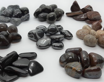 Grounding Tumblestones | Earthy crystals | Black Protective Tourmaline Jet Tigers Iron | UK seller