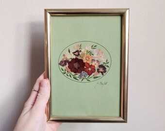 Hand Made Rustic Frame Morsecodevintage Mid Century Teak Large Octagon Framed Dried Flower Art wedding keepsake