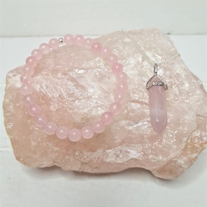 Rose Quartz Necklace & Bracelet Gift Set