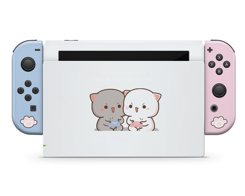 Cute Gaming Cat Nintendo Switch Skin Kawaii Cute Pink Blue Etsy