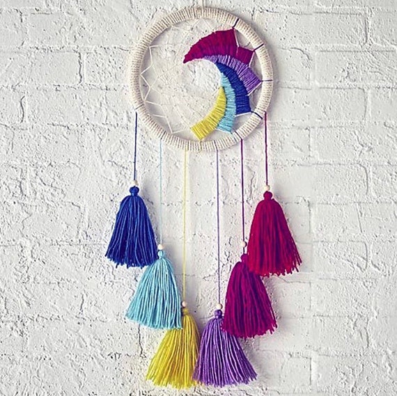 Multi coloured dream catcher with threads and wool Etsy