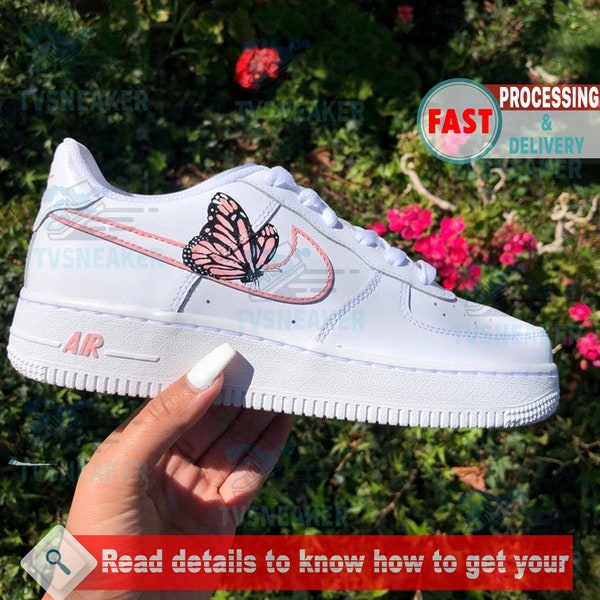 Butterfly Custom Shoes, Cute Pink Butterfly Air Force 1 Custom Sneakers