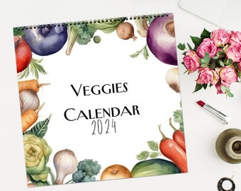 2024 Vegetable watercolor Desk/wall calendar, kitchen art illustrated Botanical Calendar, garden calendar, veggies art, gift for gardener