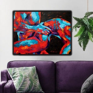 Erotic Painting Nude Body Couple Figure Wall Art Sex Original Painting