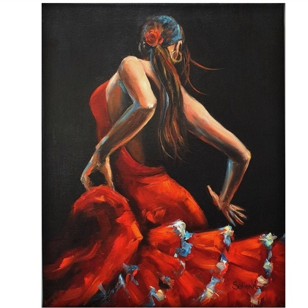 Peinture flamenco danseuse œuvre d’art Séville Espagne art mural Barcelone art de la danse peinture classique originale Cadeaux de professeur de danse