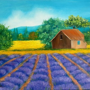 Tuscany painting italian wall art lavender floral original oil painting vintage cottagecore decor landscape painting countryside