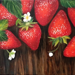 Strawberry painting Kitchen Fruit Original wall art Berry Painting Food art fruit classical still life painting Food Wall Art