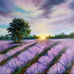 Lavender wall art Tuscany painting Italy painting landscape original sunset painting Provence painting lavender fields art tuscany painting
