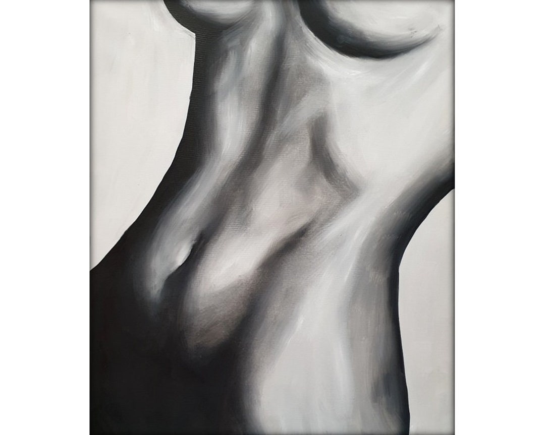 Erotic Painting Lesbian Wall Art Nude Black and White Naked