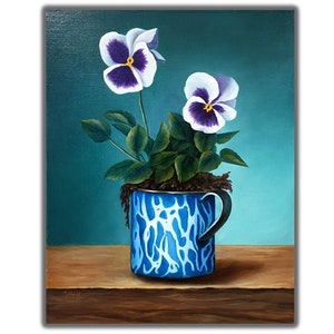 Pansy oil painting Violet flower art Pansy art Pansies painting Viola pansy flower oil painting still life Pansy Oil painting flowers vase