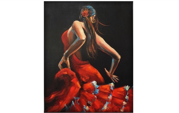 Flamenco painting dancer artwork Seville spain wall art Barcelona dance art original classic painting Dance teacher gifts