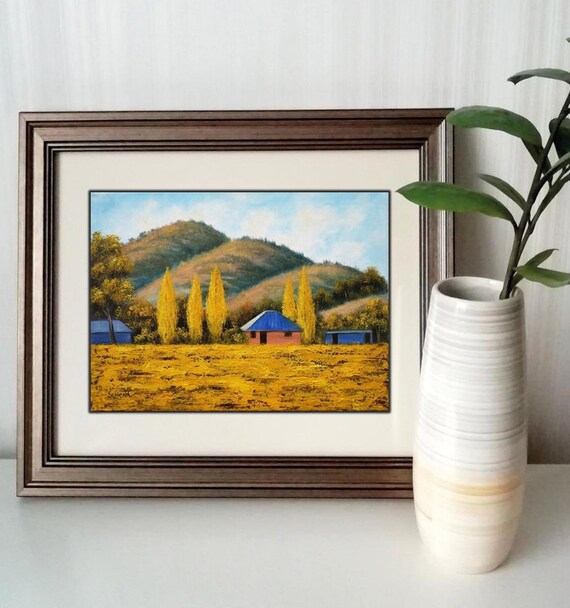 ヴィンテージ油絵 花 田舎の風景 フランスの古い家 農場 ヴィンテージ油絵 花 田舎の風景 フランスの古い家 農場
