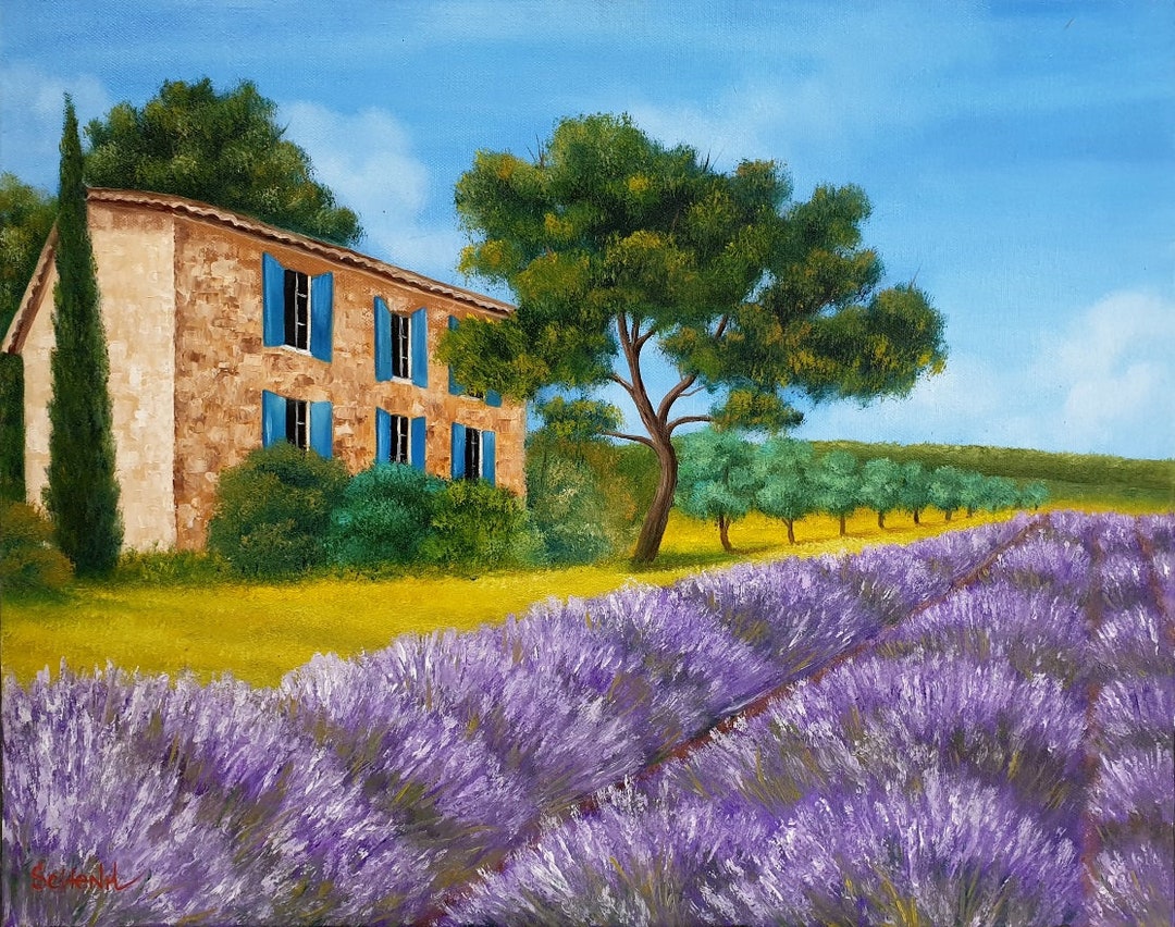 Tuscany Painting Italian Wall Art Lavender Floral Oil Painting Vintage