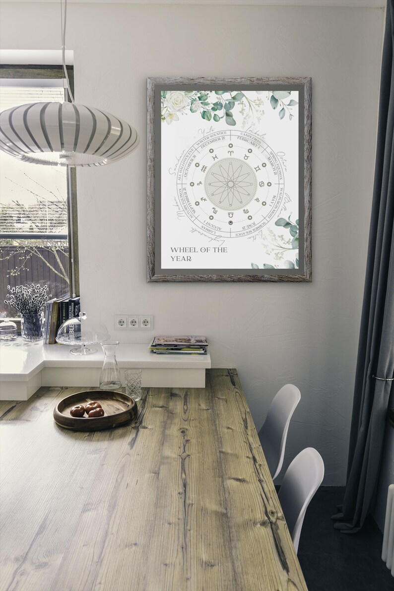 Circular Large Pagan Wheel of the Year Wall Calendar, Sage Green