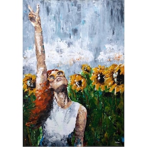 Activism art diverse sunflower painting designer wall art Feminist inspire wall art Trendy painting Peace sign print Happy art diversity