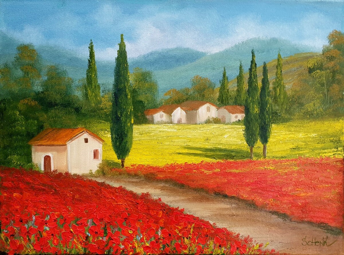 Tuscany Painting Poppy Art Italian Wall Art Original Italy Etsy