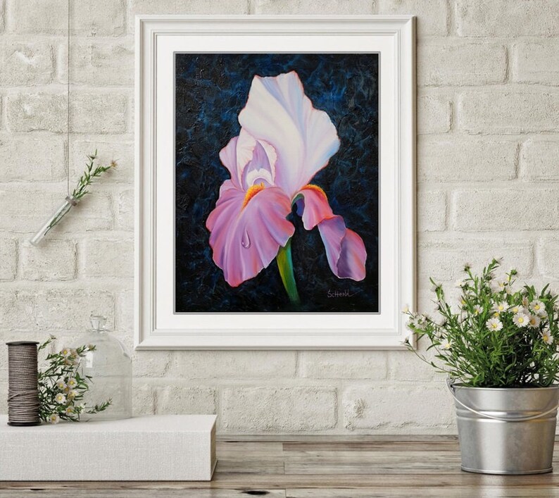 Iris Oil Painting Floral Wall Art Flower Textured Painting | Etsy