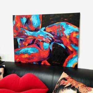 Erotic Painting Nude Body Couple Figure Wall Art Sex Original Painting