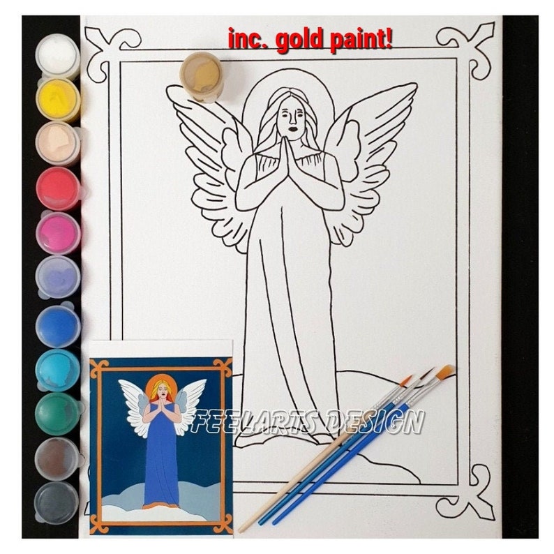 Angel Paint by number kit adult Paint and sip set Paint set Etsy