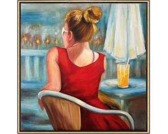 Arte moderno Mujer Pintura clásica Retrato realista Retrato al óleo Arte de pared femenino Pintura original de foto sobre lienzo Arte de dama en rojo