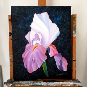 Iris Oil Painting Floral Wall Art Flower Textured Painting | Etsy