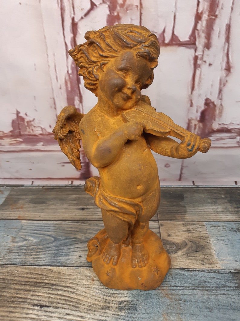Vintage Rustic Cast Iron Cherub Statue Sculpture Garden Etsy
