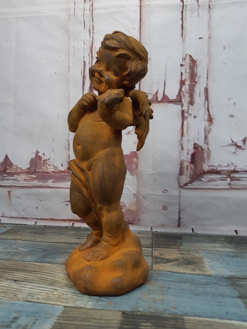 Vintage Rustic Cast Iron Cherub Statue Sculpture Garden Etsy