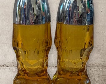 Vintage Anchor Hocking Georgian Amber Topaz Set of Salt and Pepper Shakers