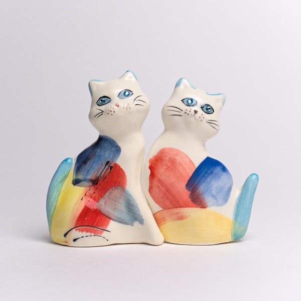 Chats céramique en couple avec yeux en cristaux de Swarovski